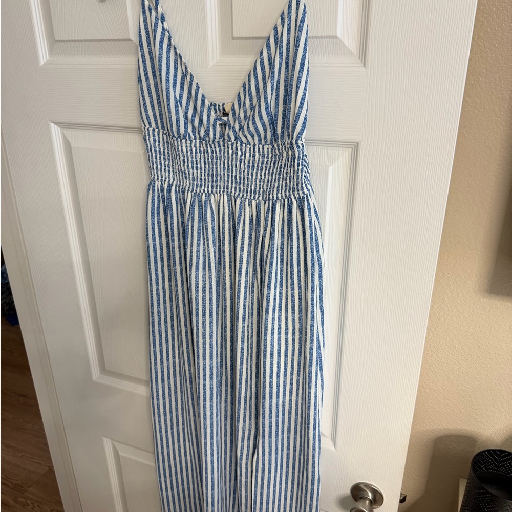 Inspired Hearts Blue and White Striped Maxi Dress